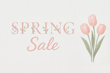 Spring Sale Promotion with Pink Tulips on a Light Background  