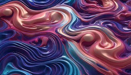 Obraz premium Abstract Swirling Metallic Paint Texture: Deep Blues, Rose Gold, and Teal Hues