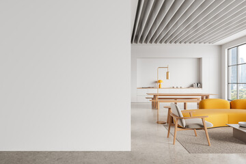 Modern interior with empty wall for design mockup. 3D Rendering