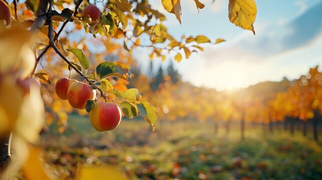a large apple orchard in the crist autumn air