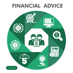 Financial advice symbols collection or sketches. finance theme icons in glyph style signs for web and app. Vector graphics isolated on white background.