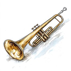 Naklejka premium A Detailed Illustration of a Golden Trumpet on a White Background. This image is perfect for musical projects and designs.