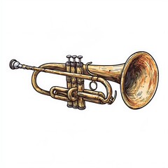 Naklejka premium Detailed Illustration of a Trumpet, Musical Instrument Drawing.