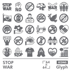 Fototapeta premium Stop war symbols collection or sketches. no war theme icons in glyph style signs for web and app. Vector graphics isolated on white background.