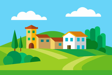 Modern village house flat vector illustration