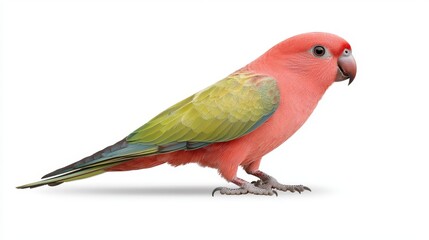 Vibrant pink and green bird, a stunning avian beauty on pristine white background
