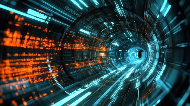 Virtual tunnel with flowing data illustration