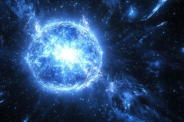 Obraz premium Bright blue star explosion in deep space illustrating cosmic phenomena and energy release
