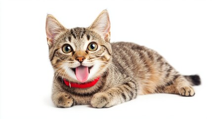 Naklejka premium portrait of a cute tabby cat sticking out its tongue