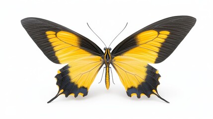 Stunning yellow and black butterfly isolated on white, a captivating closeup