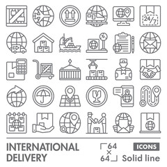 Delivery service symbols collection or sketches. international delivery theme icons in line style signs for web and app. Vector graphics isolated on white background.