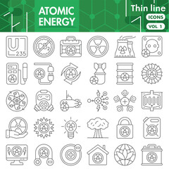 Fototapeta premium Atomic energy symbols collection or sketches. nuclear power theme icons in thin line style signs for web and app. Vector graphics isolated on white background.