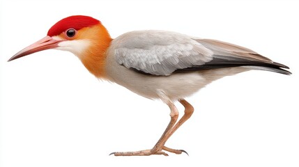 Obraz premium Striking redheaded bird with pristine white body perched on a branch in nature's embrace