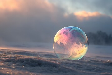  Iridescent Bubble Ethereal Sphere in Soft Landscape