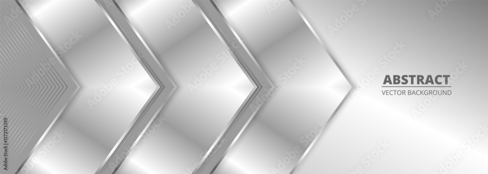 Aufkleber Wide luxury abstract background with silver gradient triangle lines arrows and shadows. Modern metallic banner with angles. Futuristic geometric vector abstract backdrop.
