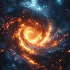 Obraz premium Vibrant Spiral Galaxy with Bright Orange Core and Cosmic Elements