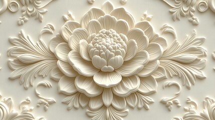 White Floral Relief on Textured Background