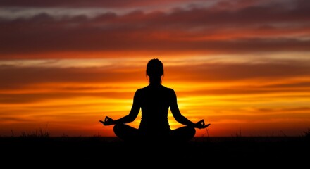 A silhouette of a person meditating during a beautiful sunset