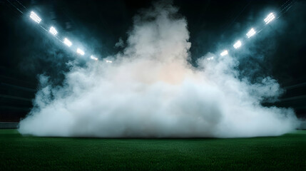 Obraz premium Dense White Smoke Filling a Stadium on a Dark Night