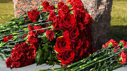 Flowers at the coffin at the funeral ceremony