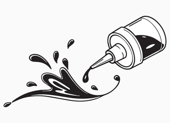 Tattoo Ink Bottle Splash Vector Illustration – Monochrome Dripping Tattoo Ink Art for Design, Poster, or T-Shirt Graphics