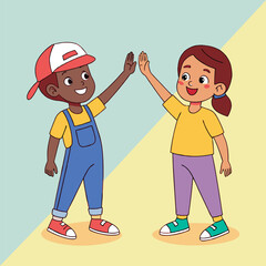 Two kids give five vector.