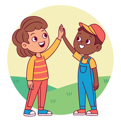 Two kids give five vector.