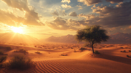 Obraz premium Dramatic sunset over serene desert landscape nature scene tranquil environment majestic viewpoint