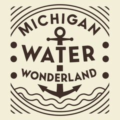 Vintage Michigan water wonderland logo.