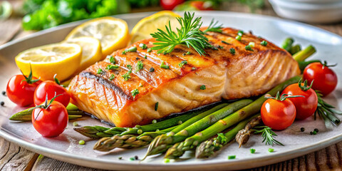 Grilled Salmon with Vegetables Keto & Gluten-Free Healthy Dish