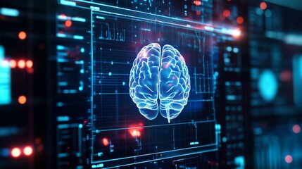 A futuristic AI powered wearable health monitor, tracking real-time brain activity and providing mental wellness suggestions, medical setting