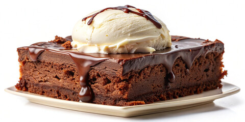 Photostock Image of Chocolate Brownie Cake Slice with Ice Cream