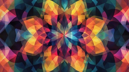 Abstract kaleidoscope pattern, geometric shapes forming a symmetrical design