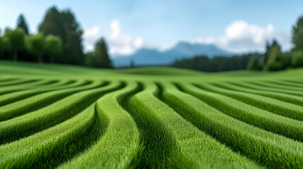 Rolling Green Tea Plantation Landscape Under Blue Sky