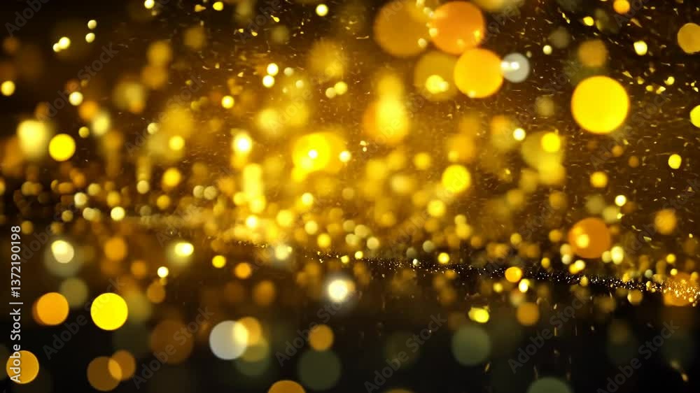 Poster Golden bokeh lights create a shimmering effect at a festive event during evening hours