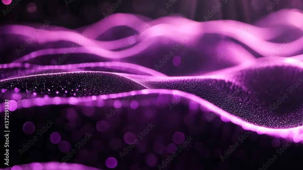 Poster Abstract purple waves with sparkling details creating a vibrant and dynamic visual experience in a dark background setting