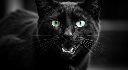 Majestic Black Cat Portrait Striking Green Eyes Intense Gaze Feline Close Up