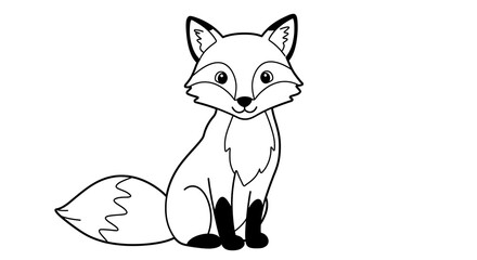 Obraz premium Cute Fox Sitting Cartoon Illustration for Coloring Book or Education