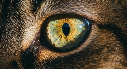 Close Up of Cat's Eye Shows Bright Green and Golden Colors