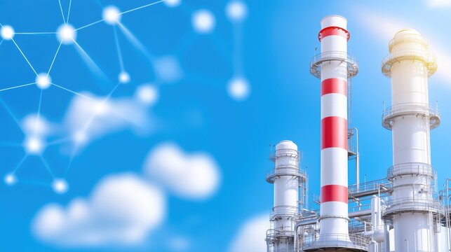 Digital refinery with data connections overlay highlighting smart industrial network concept