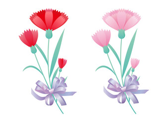 カーネーションの花束セット、赤とピンク