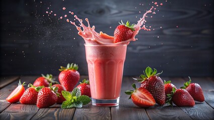fresh strawberry smoothies frappe with juice splash

