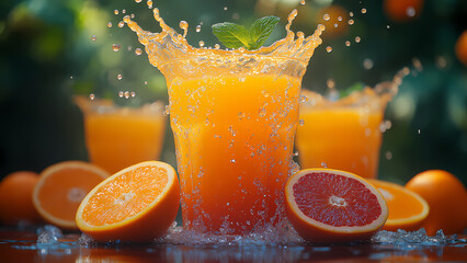 Refreshing Citrus Splash with Orange Juice and Mint Garnish