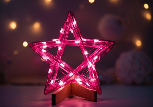 Vibrant pink neon star sculpture with glowing lights for home decor and celebrations