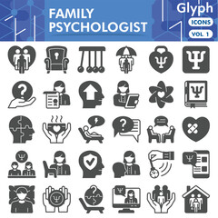 Family psychologist collection or sketches. psychology theme icons in glyph style signs for web and app. Vector graphics isolated on white background.