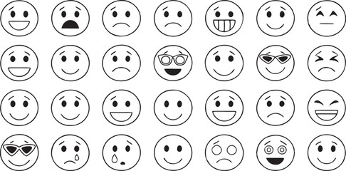 Set of funny cartoon faces with various emotions and expressions in a vector style