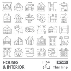 House interior collection or sketches. interior design theme icons in thin line style signs for web and app. Vector graphics isolated on white background.
