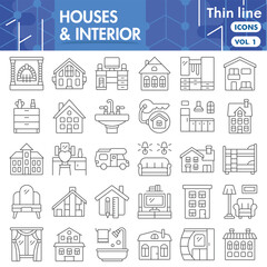 House interior collection or sketches. interior design theme icons in thin line style signs for web and app. Vector graphics isolated on white background.