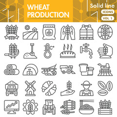 Wheat production collection or sketches. flavor product theme icons in line style signs for web and app. Vector graphics isolated on white background.