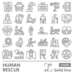 Human rescue collection or sketches. emergency theme icons in line style signs for web and app. Vector graphics isolated on white background.